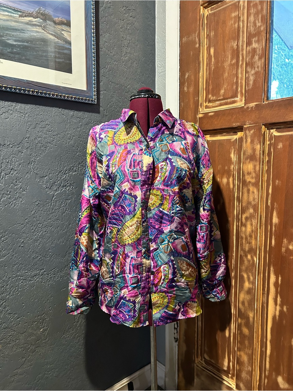 Vintage Bon Magique 100% silk blouse Pink & Purple